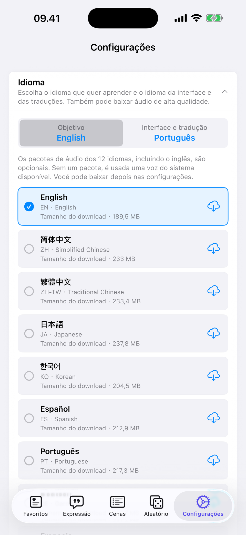 Escolha seu objetivo — Aprenda 12 idiomas